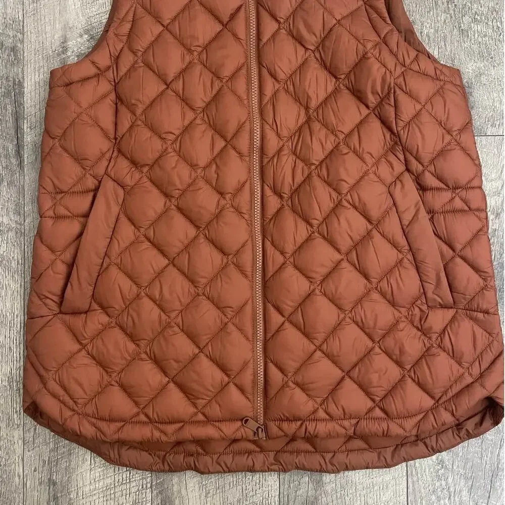 Athleta Featherless Puffer Vest L Sequoia Brown Quilted - Picture 6 of 9